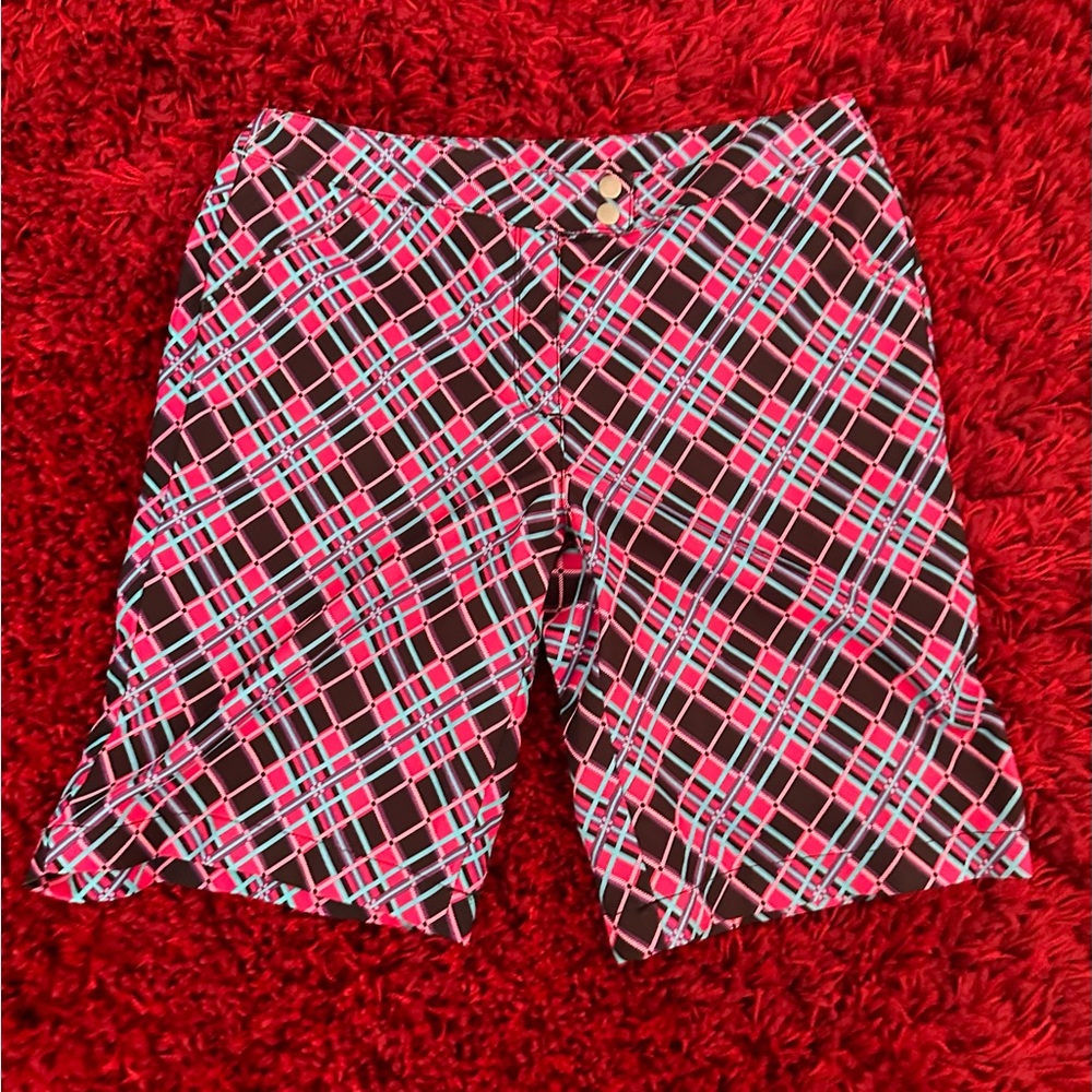 vibrant cyan/pink “grandslam” shorts. Great for golf, too!
